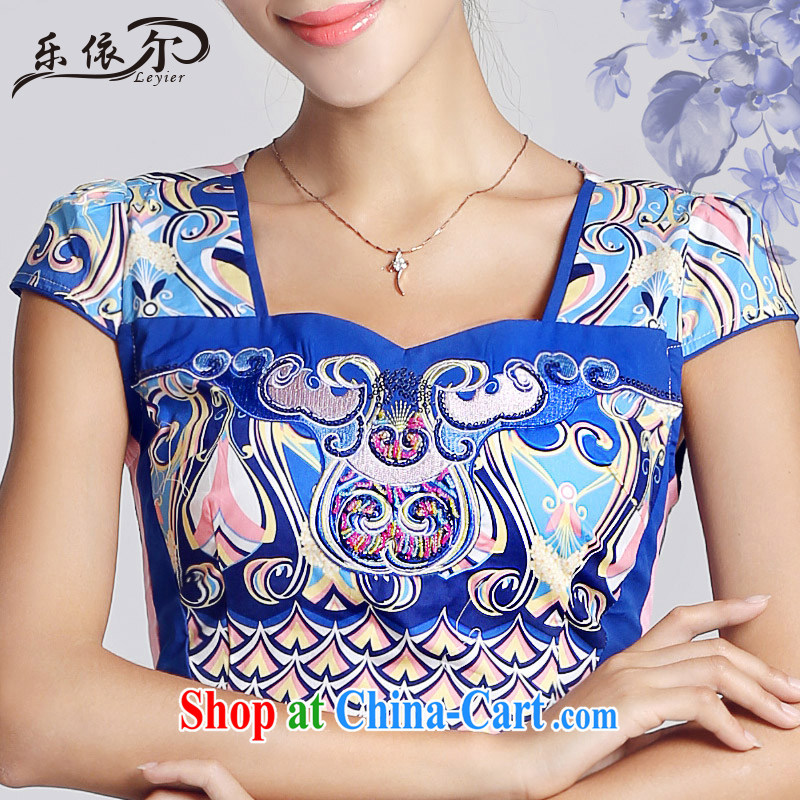 And, in accordance with antique Ethnic Wind blue and white porcelain pattern short cheongsam daily ladies dress cheongsam elegant LYE 33,301 blue XXL and, in accordance with (leyier), online shopping