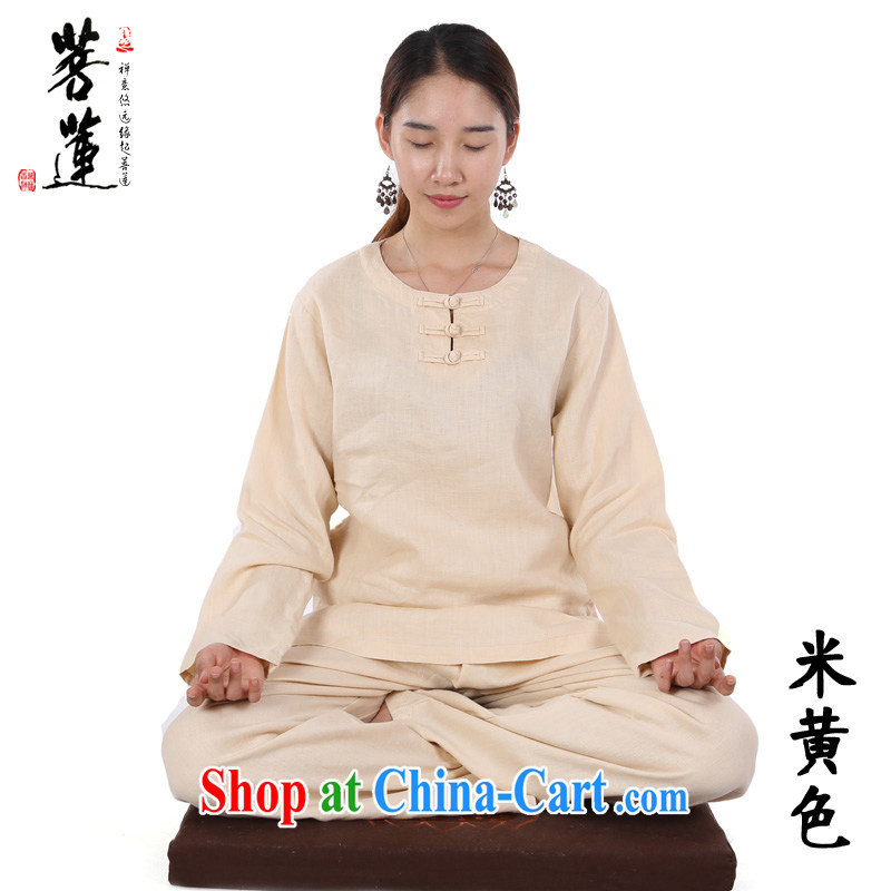 Bodhi-lin plain linen Chinese round-neck collar China wind meditation Nepal yoga clothing/Women meditation pad service practitioners serving m yellow L, pursued Lin, shopping on the Internet