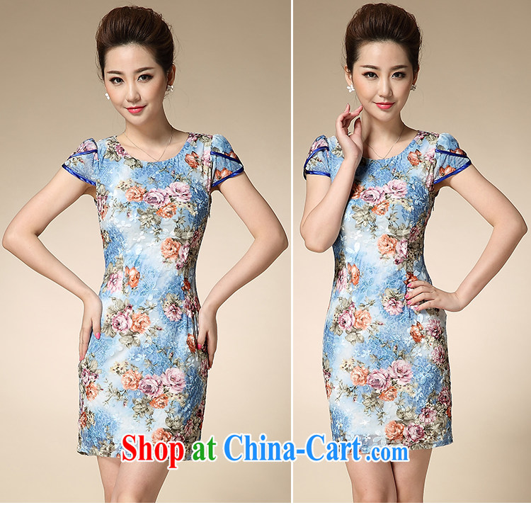 Sweet 1000 to 2015 spring new aura Mrs women short-sleeved stamp beauty package and dress blue XXXL pictures, price, brand platters! Elections are good character, the national distribution, so why buy now enjoy more preferential! Health