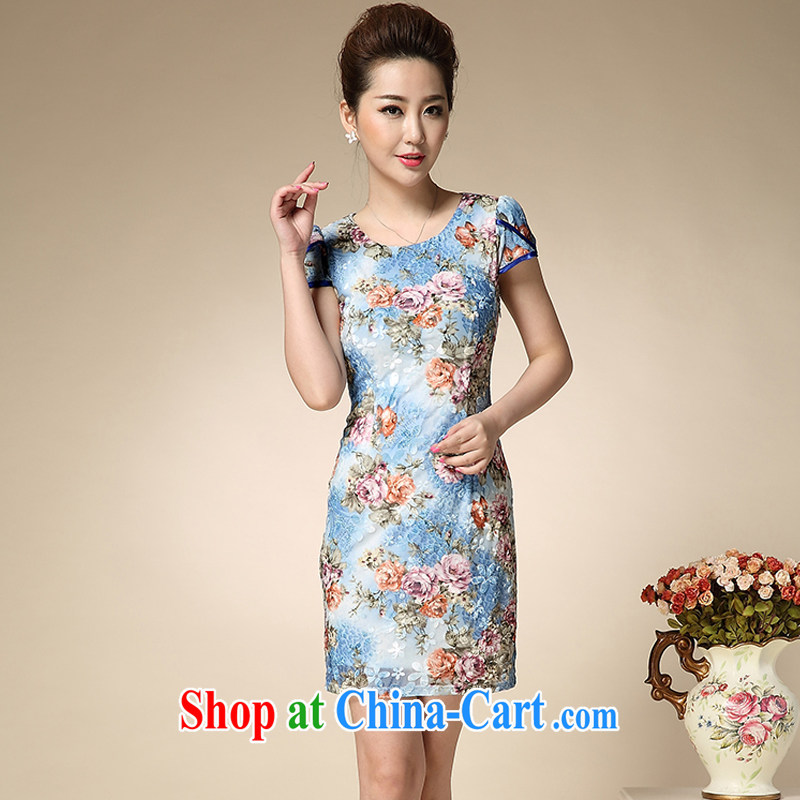 Sweet 1000 to 2015 spring new aura Mrs women short-sleeved stamp beauty package and dress blue XXXL, sweet 1000 (TIANMIQIANYI), online shopping