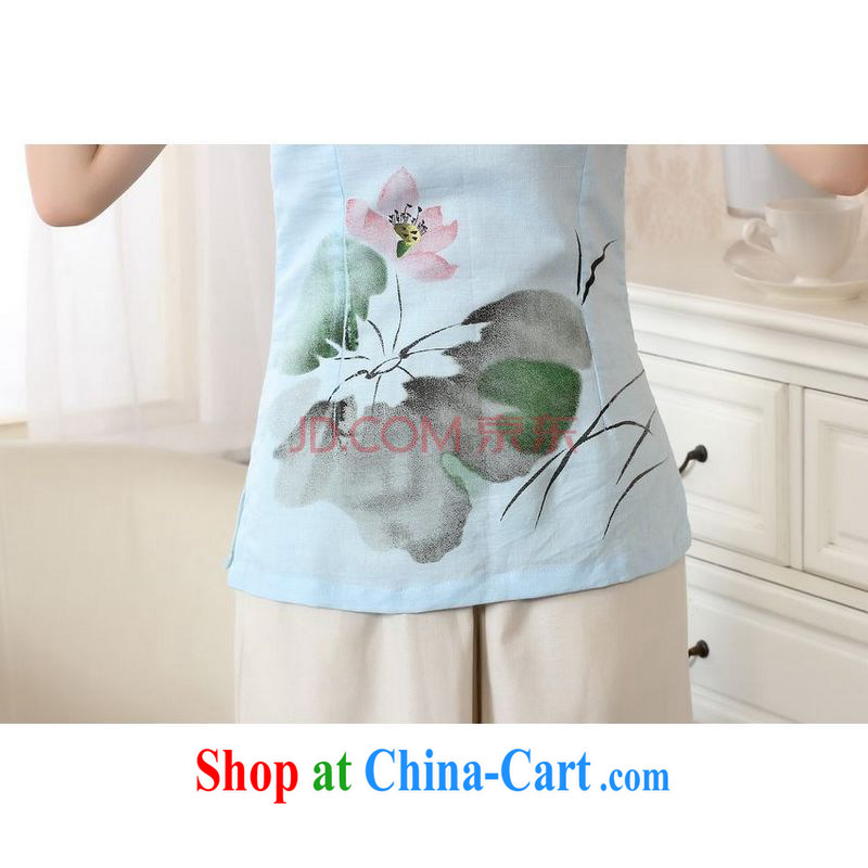 Uh, Ms. JOSEPH Tang Women's clothes summer T-shirt, cotton for the hand-painted Chinese Han-female improved Tang - A XXL sky, Joseph cotton, shopping on the Internet