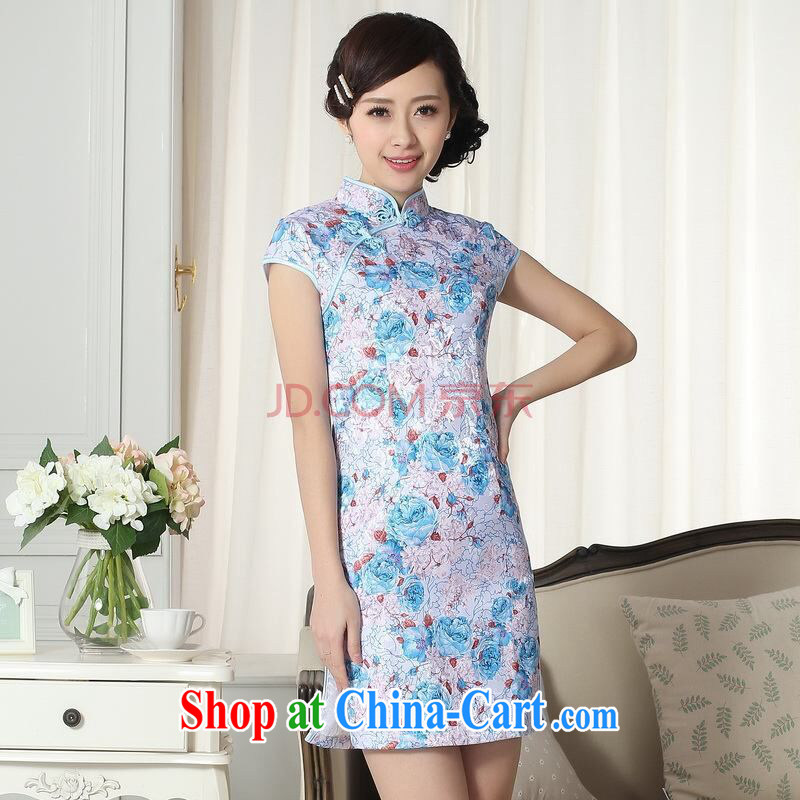 Shanghai optimization options lady stylish jacquard cotton cultivating short cheongsam dress new Chinese qipao gown picture color 2 XL