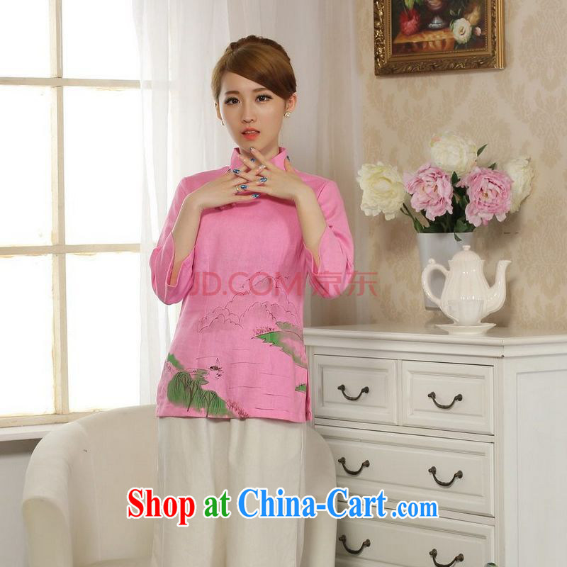 Uh, Ms. JOSEPH Tang Women's clothes summer T-shirt, cotton for the hand-painted Chinese Han-female improved Tang on the cuff - B pink XXL, Joseph cotton, shopping on the Internet