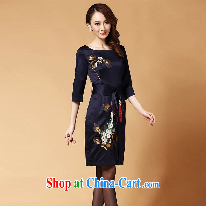 Sweet 1000 to 2015 spring new elegant style evening gown embroidery cheongsam dress dark blue in L cuff, sweet 1000 (TIANMIQIANYI), shopping on the Internet