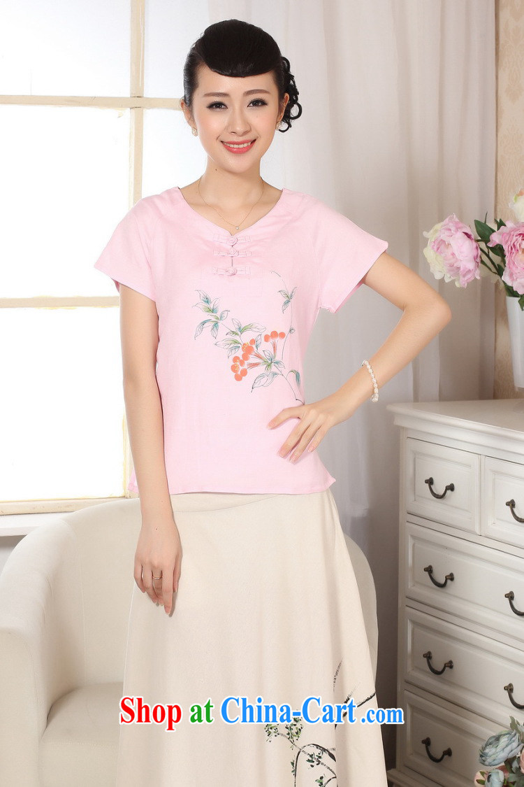 Uh, Ms. JOSEPH Tang Women's clothes summer T-shirt short-sleeved cotton Ma hand-painted shirt ethnic wind women pink B XXL pictures, price, brand platters! Elections are good character, the national distribution, so why buy now enjoy more preferential! Health