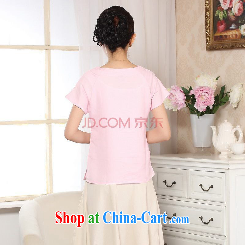 Uh, Ms. JOSEPH Tang Women's clothes summer T-shirt short-sleeved cotton Ma hand-painted shirt ethnic wind female - B XXL pink, cotton, Joseph, and shopping on the Internet