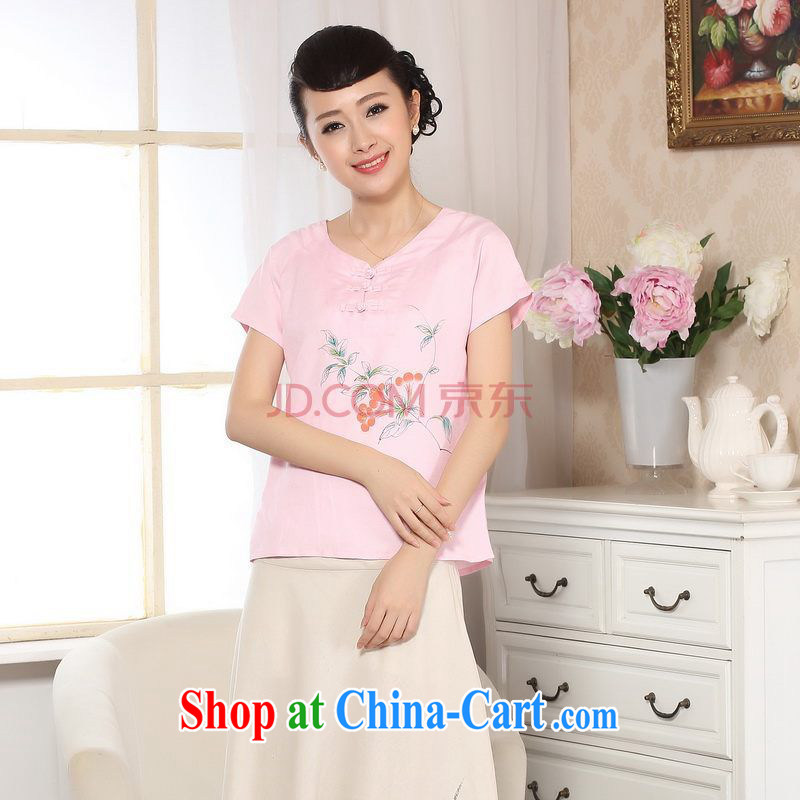 Uh, Ms. JOSEPH Tang Women's clothes summer T-shirt short-sleeved cotton Ma hand-painted shirt ethnic wind female - B XXL pink, cotton, Joseph, and shopping on the Internet
