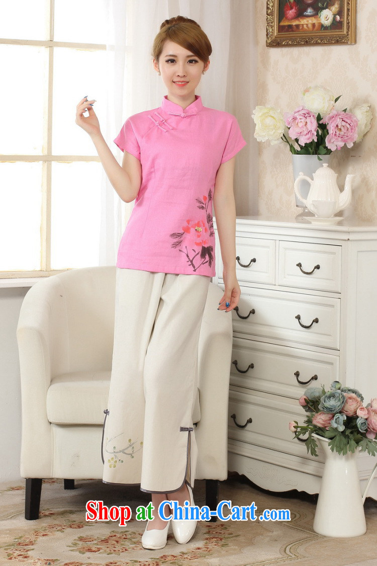 Uh, Ms. JOSEPH Tang Women's clothes summer wear T-shirt, cotton for the hand-painted Chinese Han-female improved Tang replace short-sleeve - C Lake blue XXL pictures, price, brand platters! Elections are good character, the national distribution, so why buy now enjoy more preferential! Health