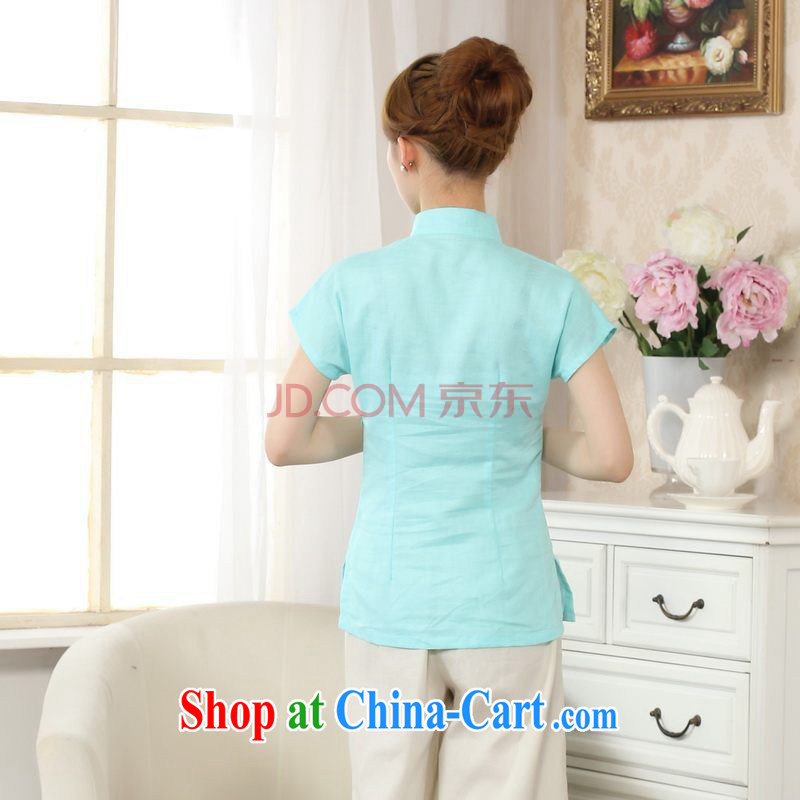 Uh, Ms. JOSEPH Tang Women's clothes summer T-shirt, cotton for the hand-painted Chinese Han-female improved Chinese short-sleeve - C Lake blue XXL, cotton, Joseph, and shopping on the Internet