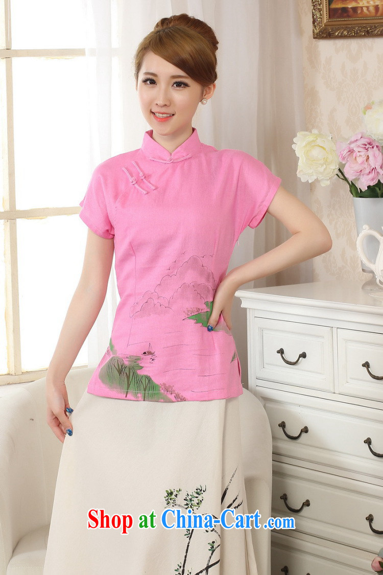 Uh, Ms. JOSEPH Tang Women's clothes summer wear T-shirt, cotton for the hand-painted Chinese Han-female improved Tang with short-sleeved - B pink S pictures, price, brand platters! Elections are good character, the national distribution, so why buy now enjoy more preferential! Health