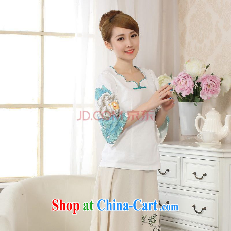 Joseph cotton new hand-painted horn cuff cheongsam shirt linen Chinese Ethnic Wind blouses Tang with improved white XXL, Joseph cotton, shopping on the Internet