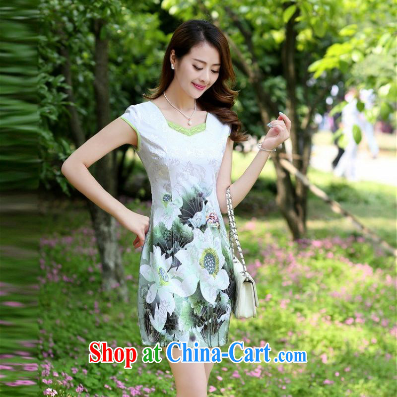Silent Spring and Summer 2015 New and Improved short cheongsam style lady beauty dresses elegant and well refined graphics thin large antique flower cheongsam dress 6968 Green lotus XL, cicada, shopping on the Internet