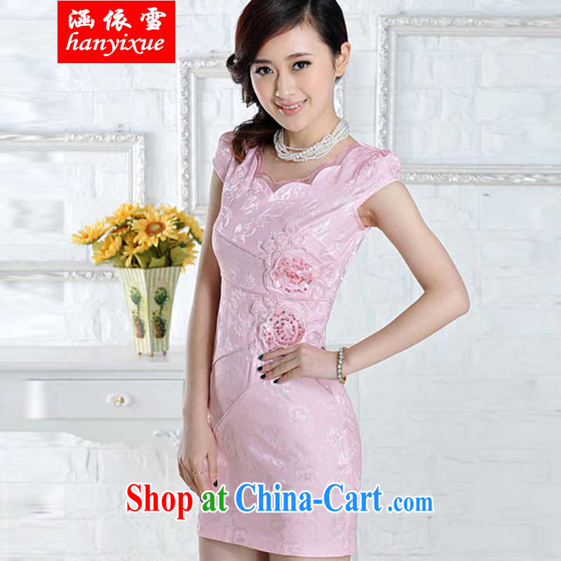 covered by snow in summer 2015 and stylish embroidered cheongsam dress pink M, covered by snow, shopping on the Internet