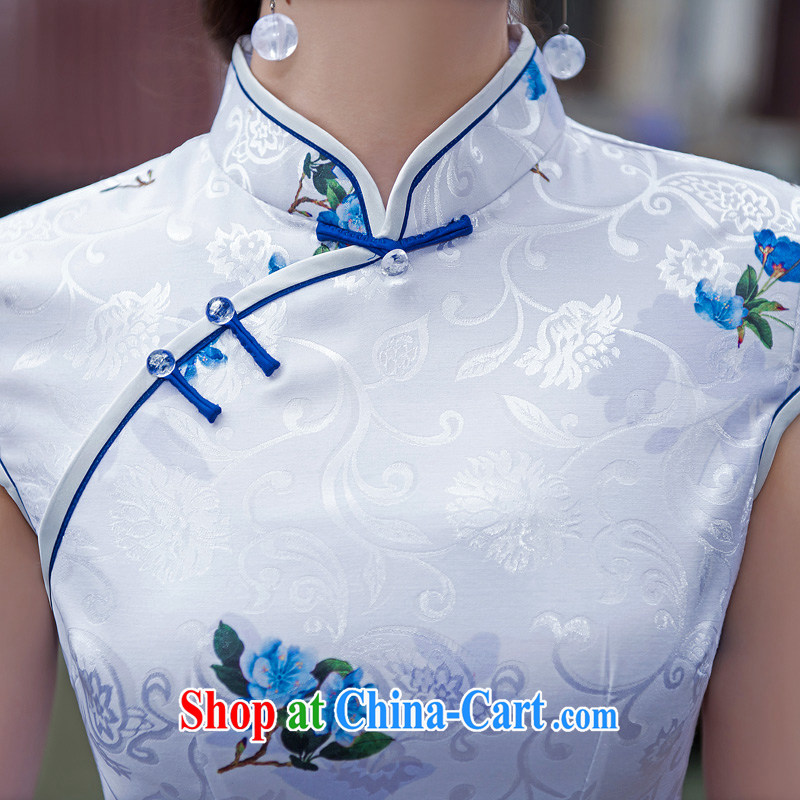 Martin Taylor 2015 spring and summer New Daily Short cheongsam floral beauty graphics thin out the street cheongsam dress improved arts blue XXL, Taylor Martin (TAILEMARTIN), online shopping