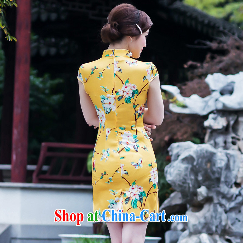 elegant and refined Silk Cheongsam short 2015 new spring and summer beauty China wind cheongsam dress dress Gangnam charm yellow XXL, Taylor Martin (TAILEMARTIN), online shopping