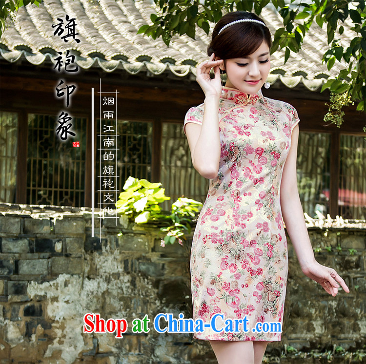 Small fresh pink flowers daily short cheongsam 2015 spring and summer, refined and elegant beauty package and cheongsam dress girls white XXL pictures, price, brand platters! Elections are good character, the national distribution, so why buy now enjoy more preferential! Health