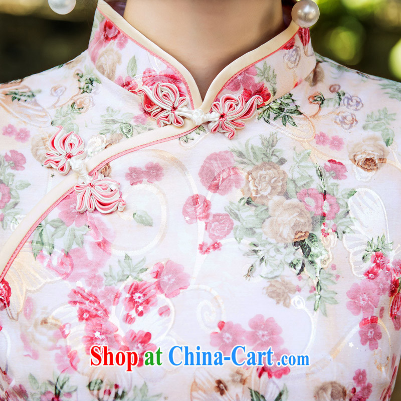 Small fresh pink flowers daily short cheongsam 2015 spring and summer, improved and elegant beauty package and cheongsam dress girls white XXL, Taylor Martin (TAILEMARTIN), online shopping