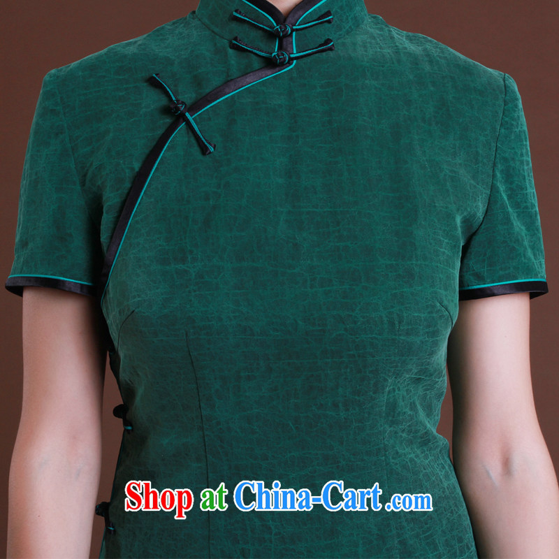 once and for all, new dresses 2015 spring dark green silk fragrant cloud yarn cheongsam short cheongsam Korea antique custom dark tailored 10 Day Shipping, once and for all (EFU), and shopping on the Internet