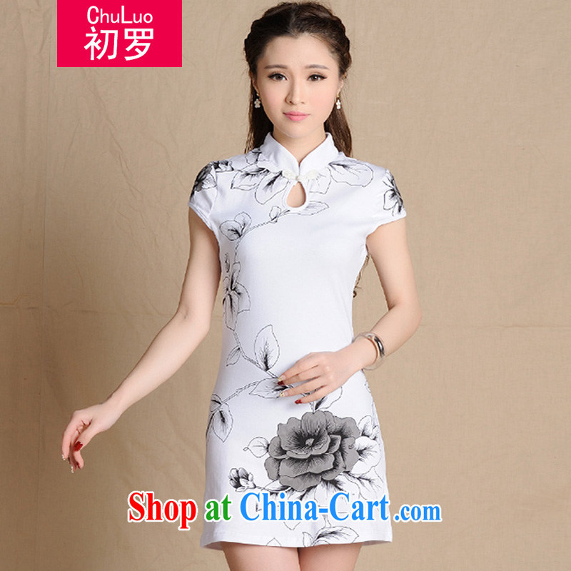 First, summer 2015 the new female Chinese stamp duty cultivating cotton skirts dresses ethnic wind painting antique dresses female white XXL early, Lo, shopping on the Internet