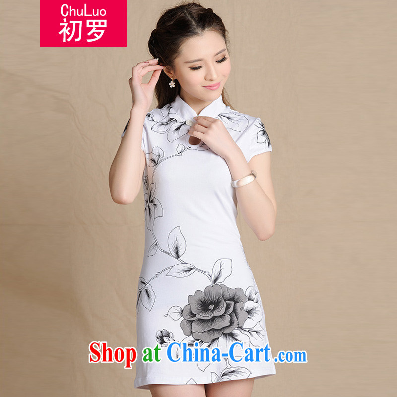 First, summer 2015 the new female Chinese stamp duty cultivating cotton skirts dresses ethnic wind painting antique dresses female white XXL early, Lo, shopping on the Internet
