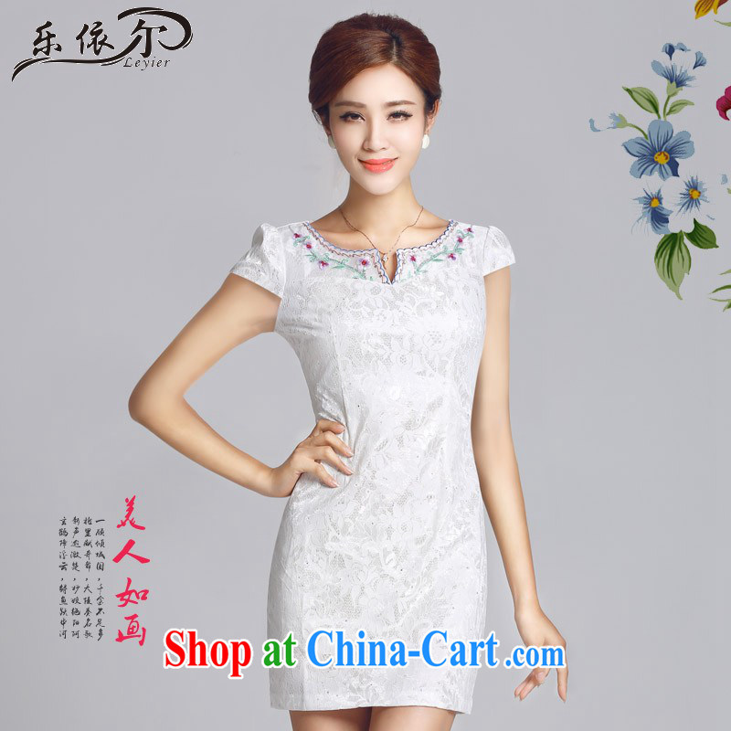 And, in accordance with antique improved lady dresses flower embroidery cheongsam dress daily cultivating short cheongsam LYE 66,626 white XXL