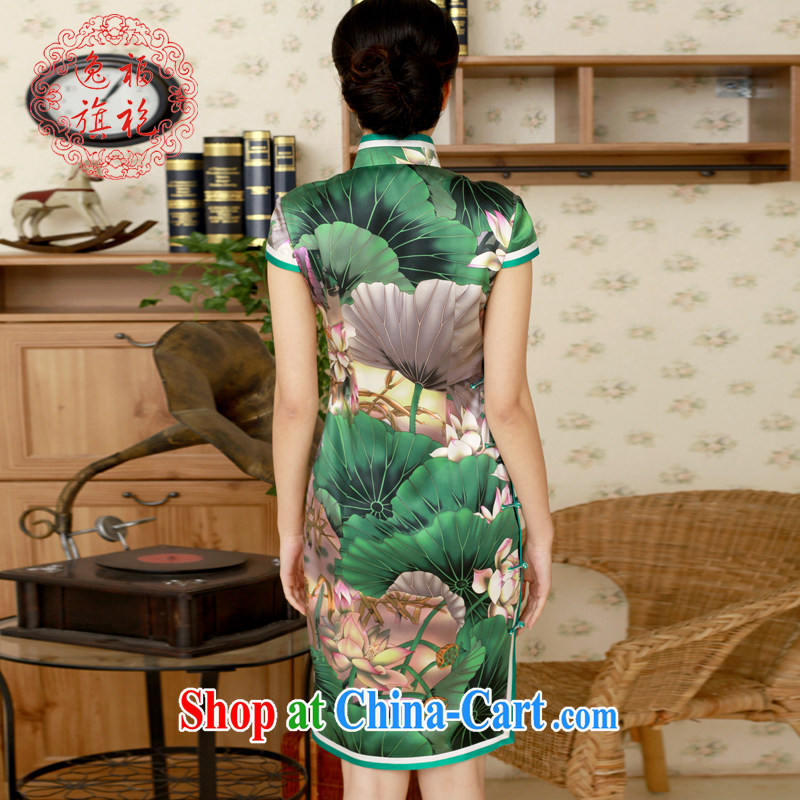 once and for all, new summer dresses, high quality manual cheongsam Green lotus heavy Silk Cheongsam original design custom green tailored 10 Day Shipping, once and for all (EFU), and shopping on the Internet
