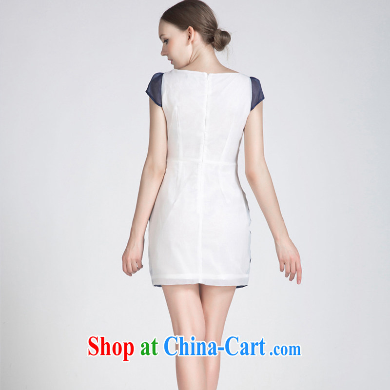 The 2015 spring and summer the root yarn embroidered a waist short-sleeved dresses retro elegant qipao stamp duty Po blue XL, water, shopping on the Internet
