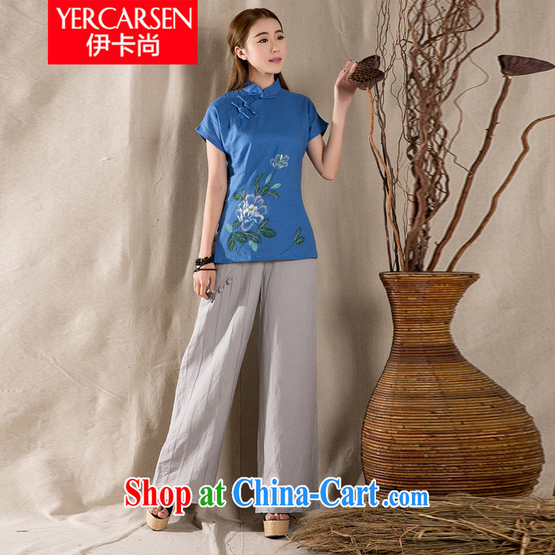 The card is still (YERCARSEN) 2015 summer female new national short cheongsam shirt retro, cotton for the short-sleeved T-shirt blue XXL, card (YERCARSEN), online shopping