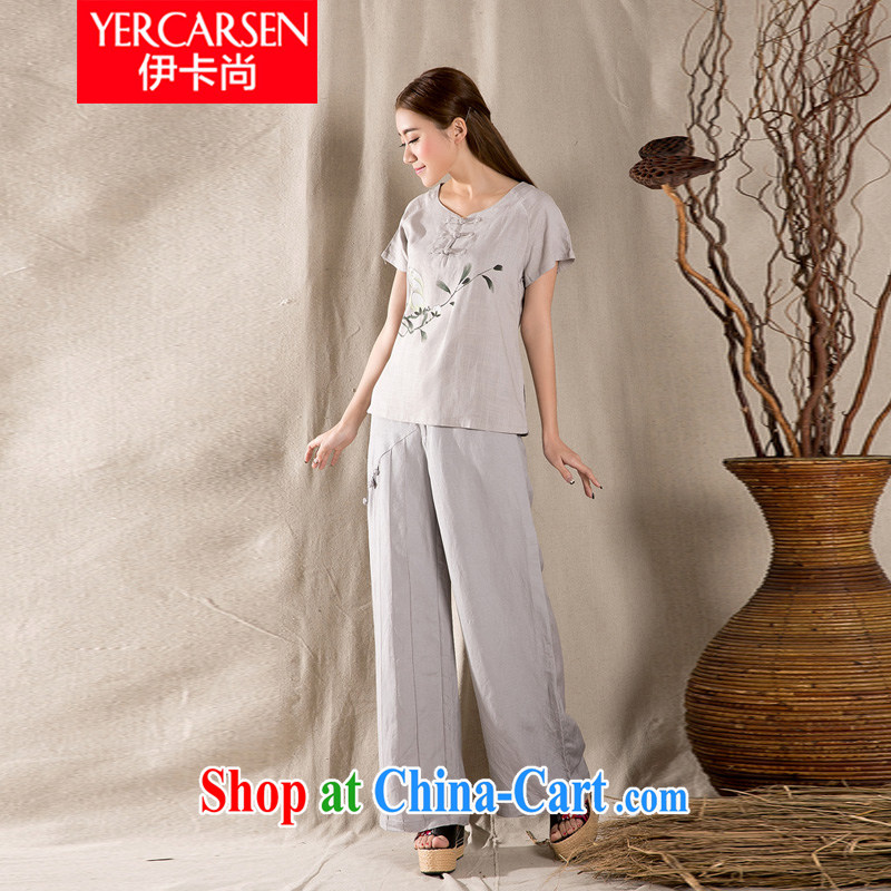 The card is still (YERCARSEN) 2015 summer new antique Chinese cotton Ms. Yau Ma Tei Chinese cheongsam shirt gray XXL, the card is still (YERCARSEN), online shopping
