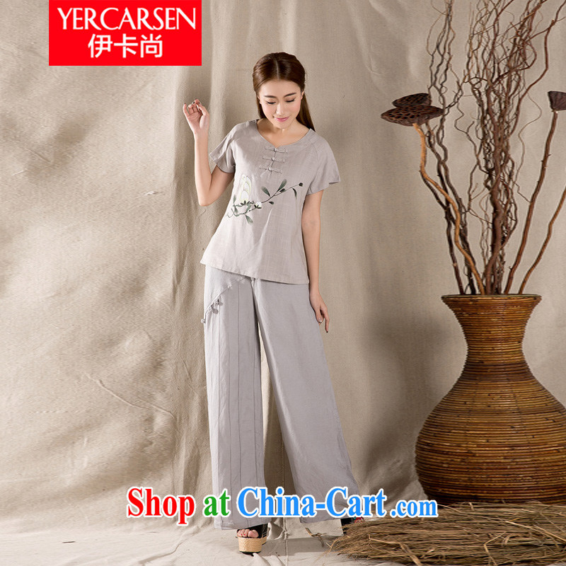 The card is still (YERCARSEN) 2015 summer new antique Chinese cotton Ms. Yau Ma Tei Chinese cheongsam shirt gray XXL, the card is still (YERCARSEN), online shopping