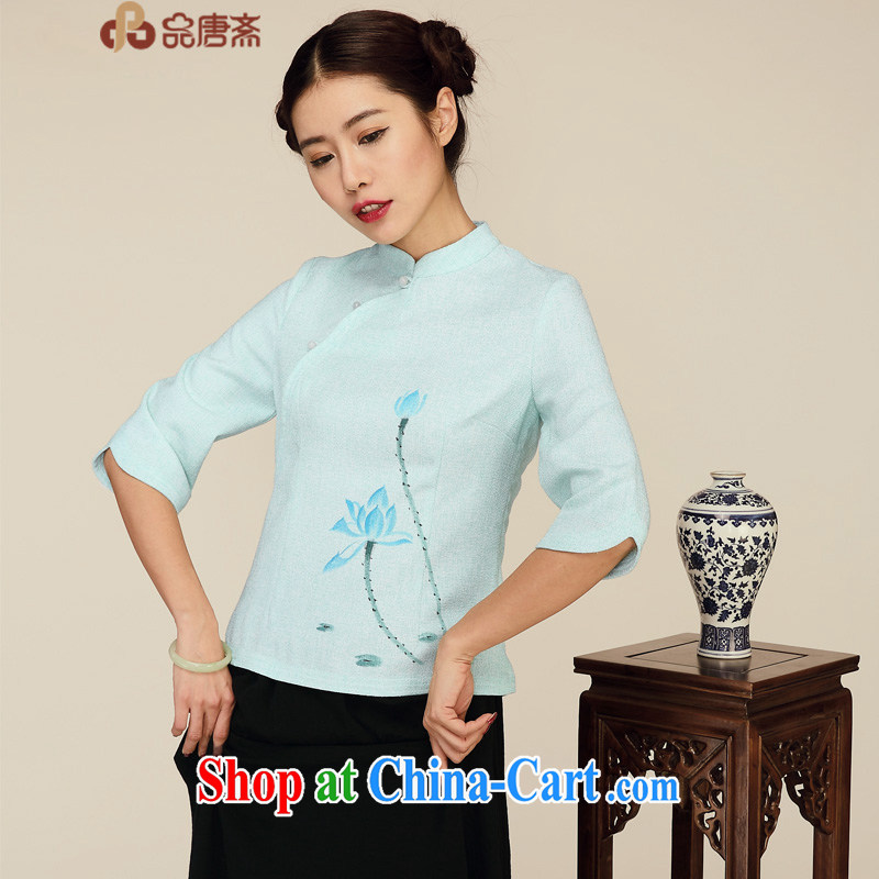 Mr Henry Tang, Id al-Fitr spring new 2015 National wind retro-snap improved Han-sau San Tong T-shirt with light green XL