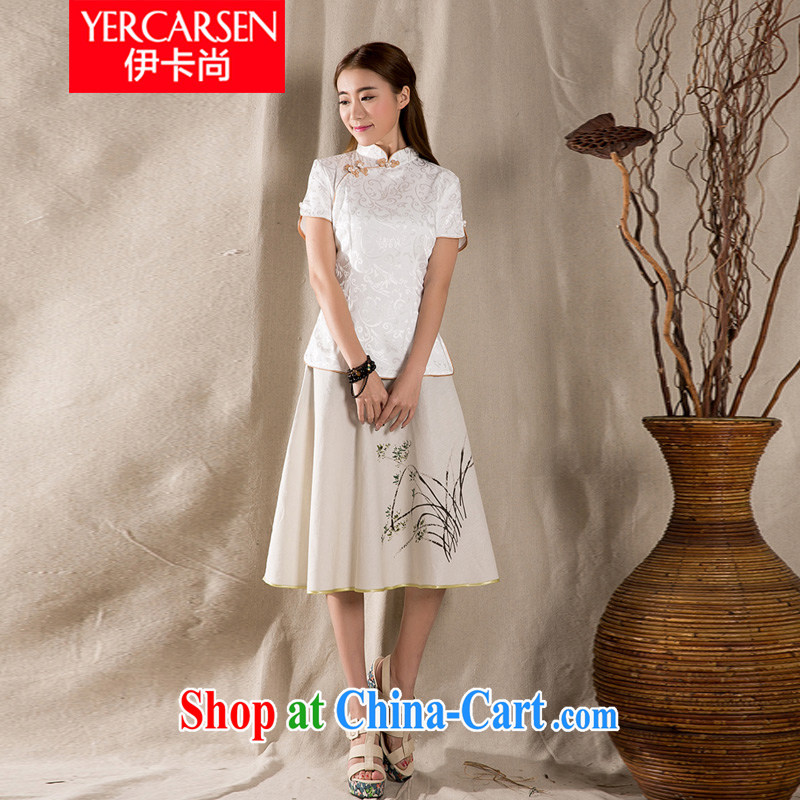 The card is still (YERCARSEN) 2015 summer New-snap embroidery Chinese T-shirt Chinese style retro female Chinese White XXL, the card is still (YERCARSEN), online shopping