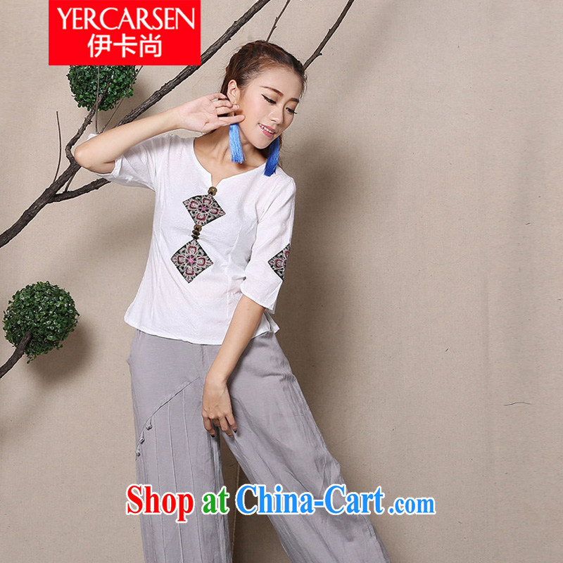 The card is still (YERCARSEN) 2015 original spring and summer new cuff in Yau Ma Tei cotton shirt 100 ground National wind embroidery girls shirt white XL, the card is still (YERCARSEN), shopping on the Internet
