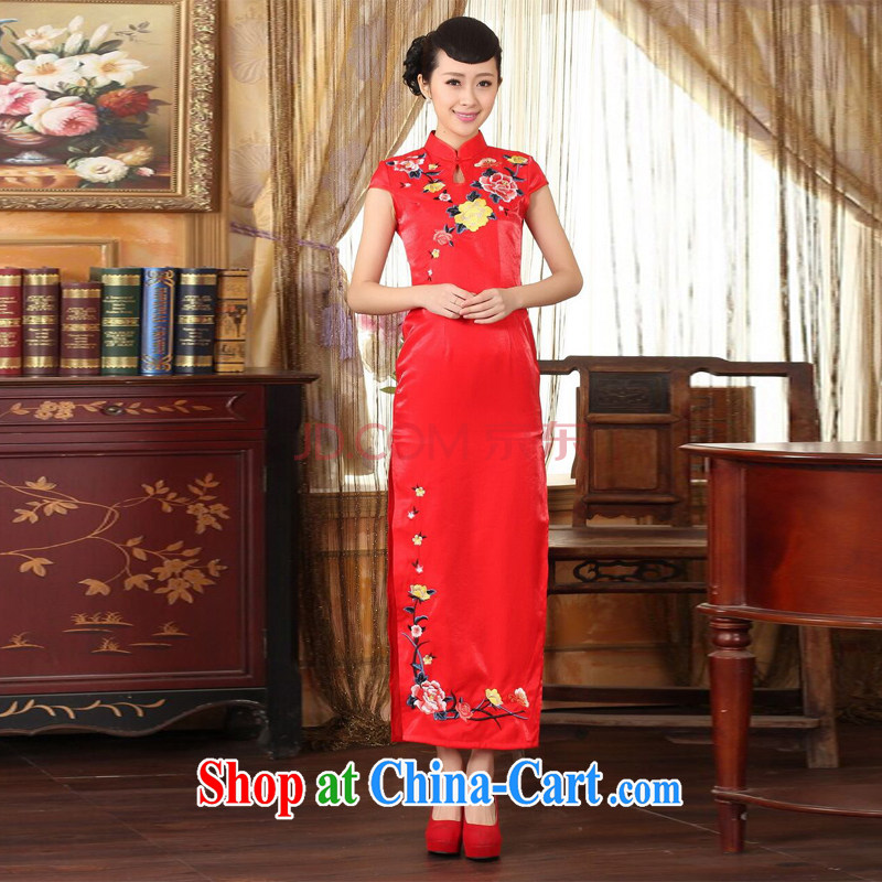 Joseph's cotton robes, Ms. Tang red embroidery cheongsam dress beauty graphics thin elegance dress long cheongsam red XXL, cotton, Joseph, and Internet shopping