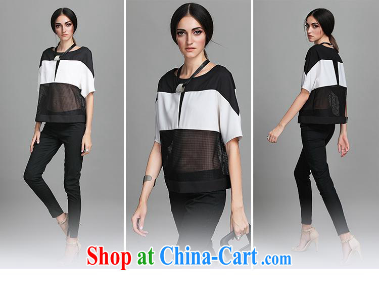 Close deals with clothing * spring and summer new Europe and the liberal, female black-and-white stitching round-collar-Openwork fluoro short sleeve T-shirt shirt female white L pictures, price, brand platters! Elections are good character, the national distribution, so why buy now enjoy more preferential! Health