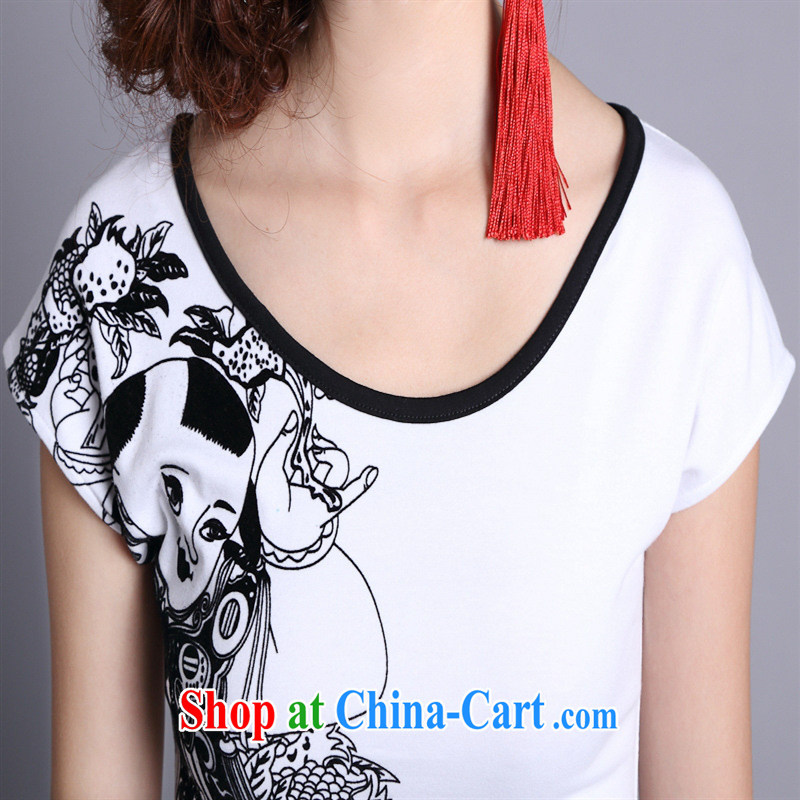 Close deals with clothing * Womens Apparel wholesale hot selling good summer Ethnic Wind women's clothing, lint-free cloth-stamp duty cultivating pure cotton short-sleeved T-shirt white XXL, blue rain bow, and, shopping on the Internet