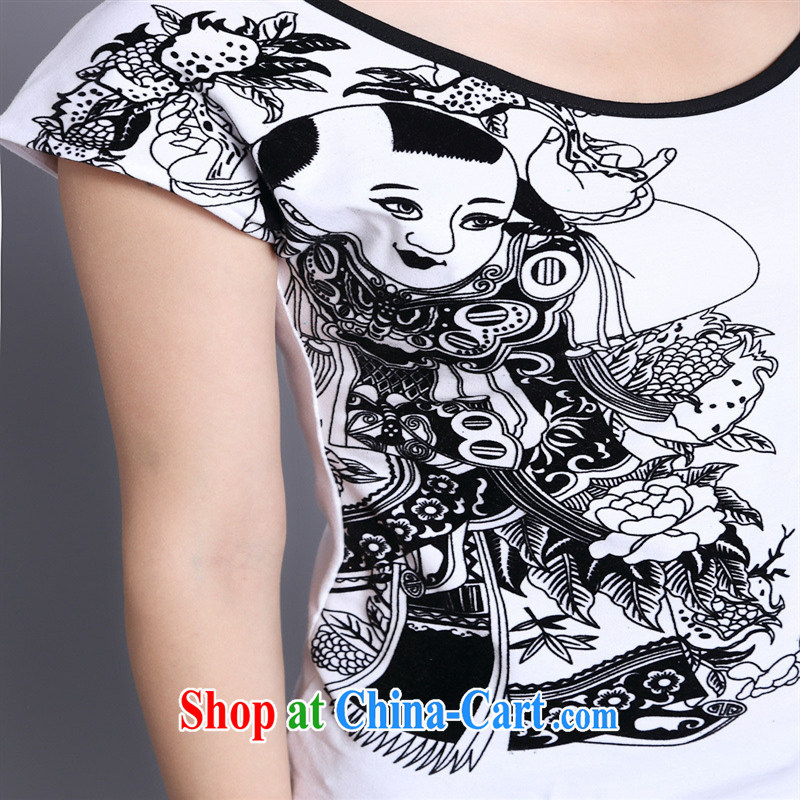Close deals with clothing * Womens Apparel wholesale hot selling good summer Ethnic Wind women's clothing, lint-free cloth-stamp duty cultivating pure cotton short-sleeved T-shirt white XXL, blue rain bow, and, shopping on the Internet