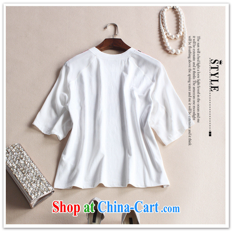 Close deals with clothing * 2015 spring and summer New Female European sites in Europe and loose silk stitching stamp T-shirt T shirts white XL, blue rain bow, and, shopping on the Internet