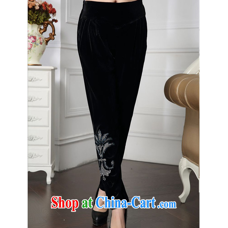 Forest narcissus 2015 spring loaded on new modern luxury mom with relaxed and comfortable velour inserts Drill Down pants HGL - 4615 black XXXXL