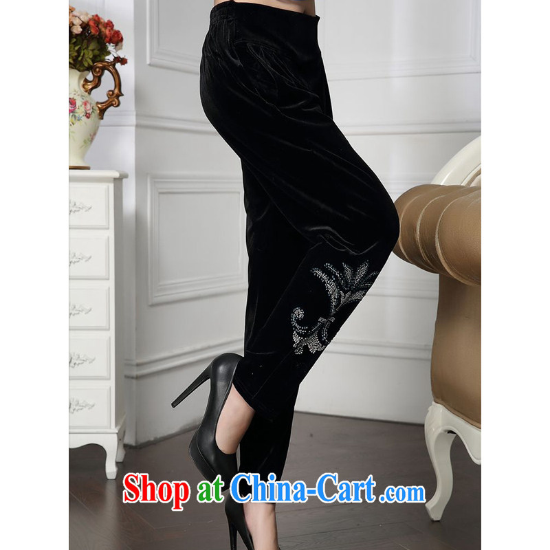 Forest narcissus 2015 Spring and Autumn and the new modern luxury mother is relaxed and comfortable velour inserts Drill Down pants HGL - 4615 black XXXXL, forest narcissus (SenLinShuiXian), online shopping