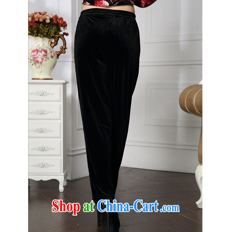 Forest narcissus Spring and Autumn 2015 the new stylish and elegant mother is relaxed and comfortable velour inserts Drill Down pants HGL - 4611 black XXXL, forest narcissus (SenLinShuiXian), shopping on the Internet