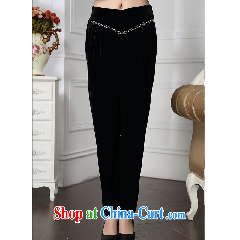 Forest narcissus Spring and Autumn 2015 the new stylish waist V-panelled drill mother with loose trousers and comfortable plush down pants HGL - 4607 black XXXXL, forest narcissus (SenLinShuiXian), and on-line shopping