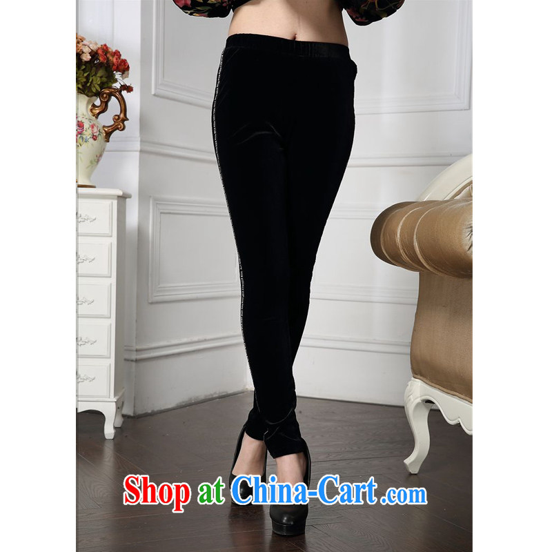 Forest narcissus 2015 spring loaded on new stylish trousers side bar inserts drilling small pant legs MOM pants comfortable plush down pants HGL - 4605 black XXXXL