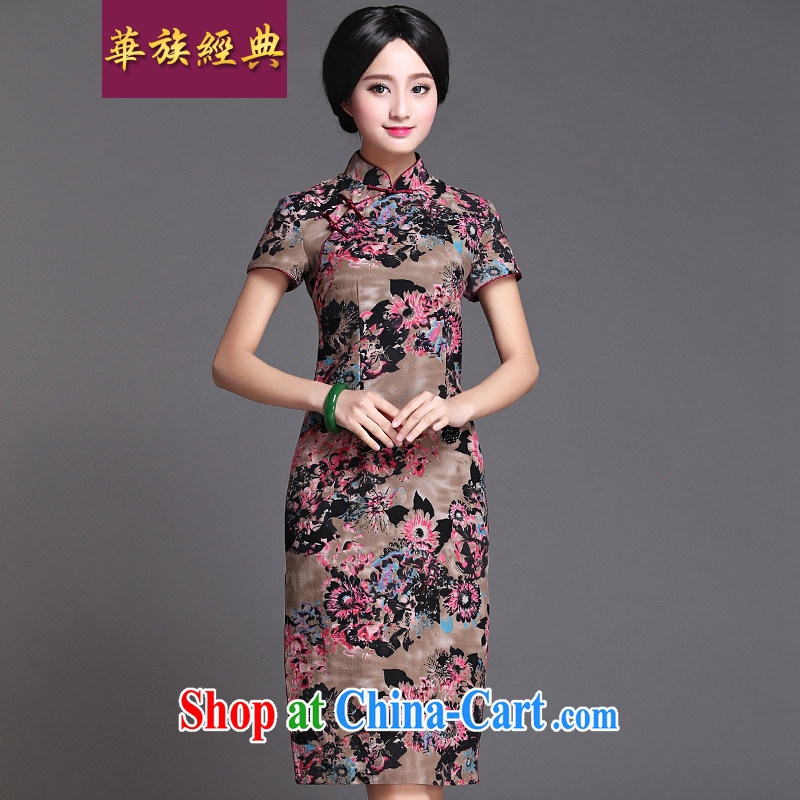 China classic 2015 summer long, Chinese cheongsam dress improved retro style, Ms. Yau Ma Tei cotton cheongsam floral XXXL
