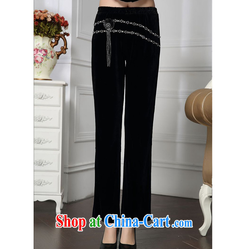 Forest narcissus 2015 spring loaded on new and stylish beauty parquet drilling waist pentagonal mom with comfortable velvet pants down HGL - 4602 black XXXXL