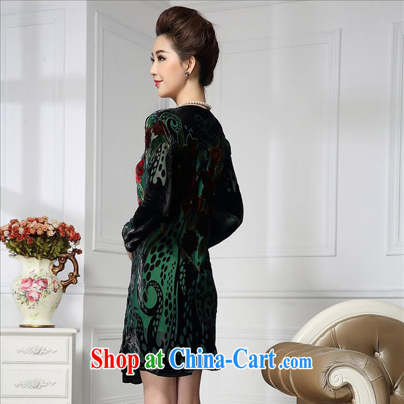 Forest narcissus Spring and Autumn 2015 the new fashion, long lace round-collar curl tread comfortable sauna silk stitching velvet dress HGL - 672 dark green XXXXL, forest narcissus (SenLinShuiXian), shopping on the Internet