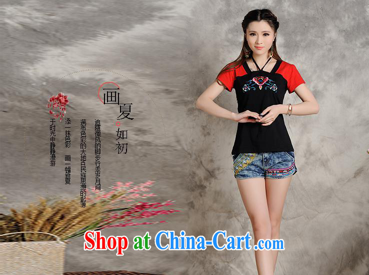 Black butterfly women's clothing spring and summer new Ethnic Wind female embroidery flower retro short-sleeve shirt T women 9210 black 2 XL pictures, price, brand platters! Elections are good character, the national distribution, so why buy now enjoy more preferential! Health