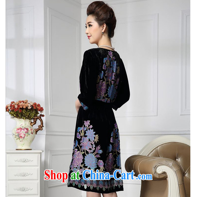 Forest narcissus Spring and Autumn 2015 the new stylish wave with flowers, long, sauna silk stitching velvet dress HGL - 667 blue XXXXL, forest narcissus (SenLinShuiXian), online shopping