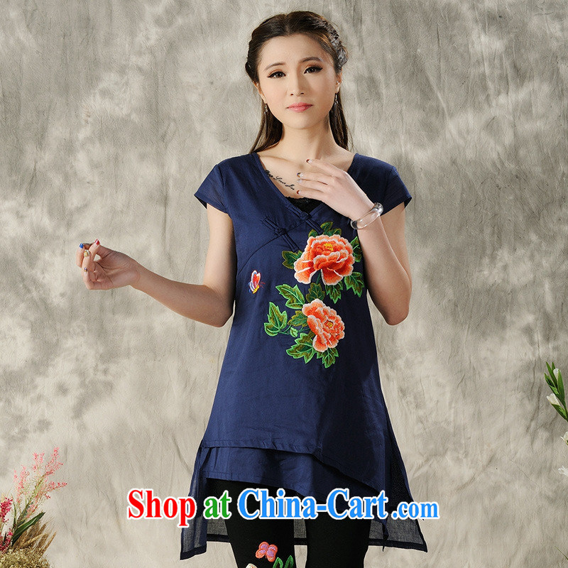 Black Butterfly Spring and Summer new Ethnic Wind women Peony embroidery, long-tie cotton the T-shirt T pension 8296 photo color L, A . J . BB, shopping on the Internet