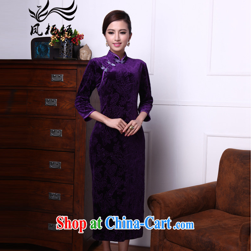 Bong-amphibious gulping the first 2015 new retro velvet cheongsam style long velvet dress skirt DQ 1512 purple XXXL
